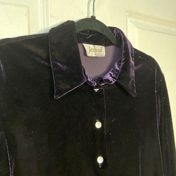 Y2K Jessica Velvet Shirt Womens 12 Purple Whimsigoth Fairy Dark Romantic Blouse - Picture 2 of 7